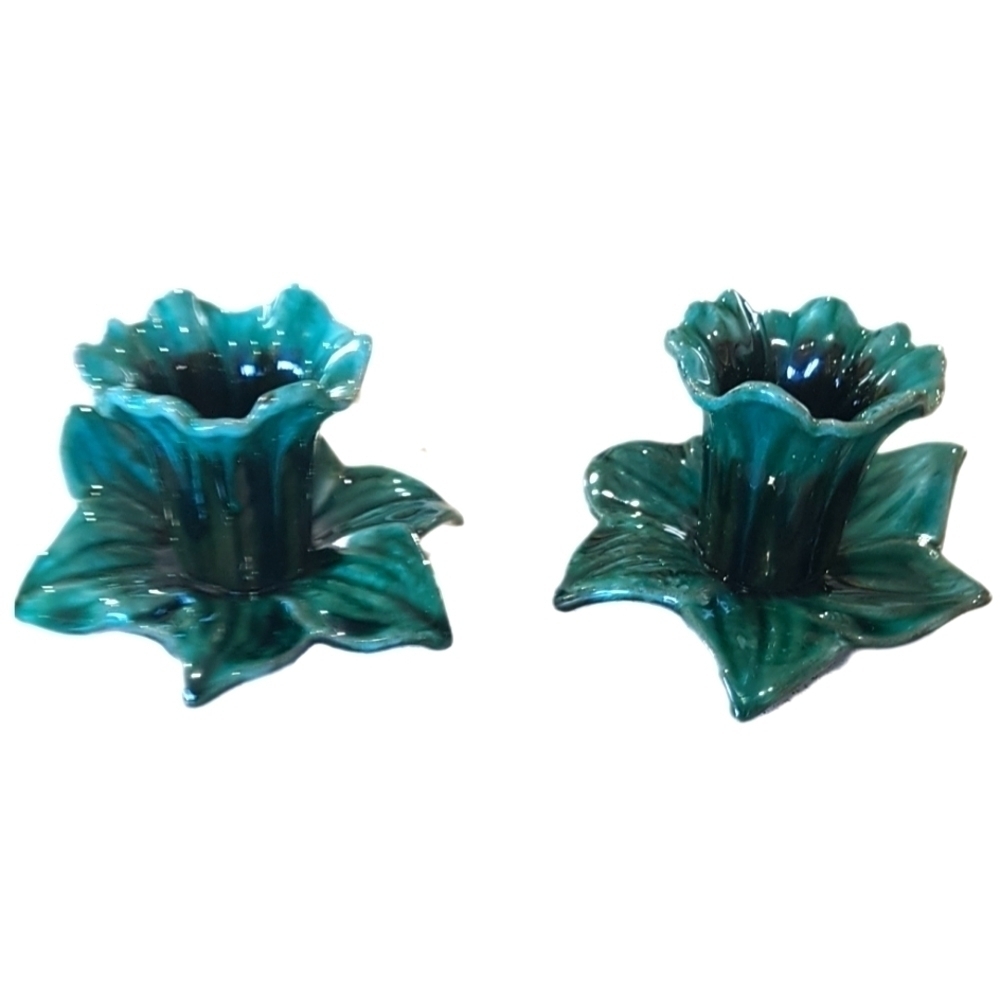 1950s Canuck Pottery Daffodil Candle Holders